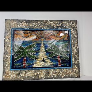 Signed Josh Hill Painting Resin & Seashell Frame